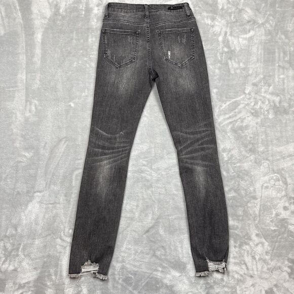 Risen Straight Jeans Womens 3 (26x30) Gray Distressed Rips Stretch Raw Hem - Picture 7 of 7